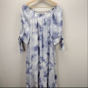 Mlle Gabrielle tie dye off shoulder short sleeve boho midi dress